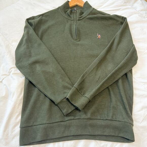 U.S. Polo Assn Quarter Zip Pullover Green Long Sleeve Sweater Size Large - Picture 2 of 8